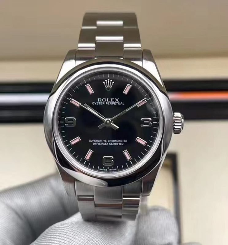 Pre-Inspected, 98% New, 31mm Rolex Oyster Perpetual Series 177200 Black Dial Automatic Mechanical Women's Watch