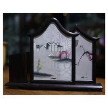 Double-sided embroidered purple sandalwood pen holder Jiangnan Water Village home decoration ornaments creative combination embroidery pen holder