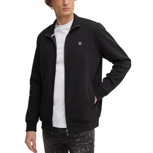 HUGO BOSS 纯色立领拉链开合长袖卫衣 男款 黑色