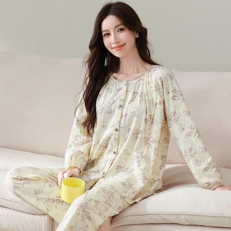 2026 Postpartum Sweat-Absorbent Maternity Pajamas Summer Thin Nursing Two-Piece Set Pregnancy Breastfeeding Home Wear