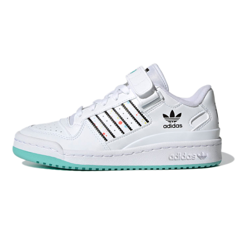 adidas originals FORUM Low J 耐磨 低帮 儿童板鞋 白黑蓝