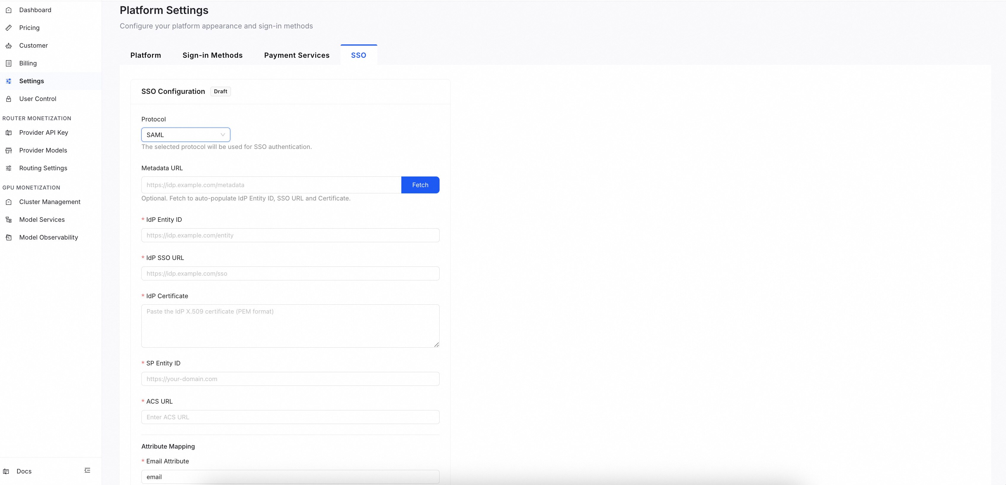 SAML SSO configuration