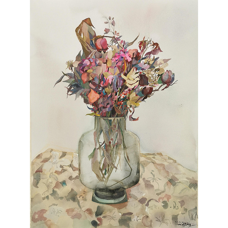 (Watercolor Original) Central American Academy Xiao sunny < Dry flowers and ash vases > Unmounted 56 * 40 Auctions