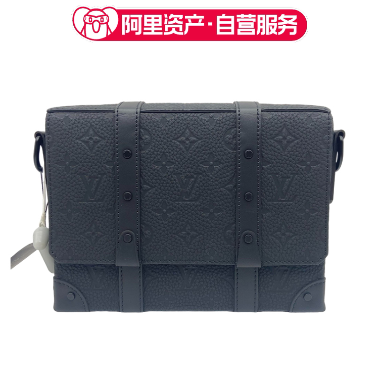 Brand New Lv Louis Vuitton Trunk Messenger Bag Black Leather Embossed Crossbody Bag