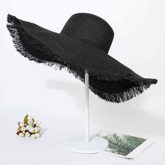 Sanya beach photo hat foldable tassel straw sun protection hat for women summer vacation beach hat with large brim