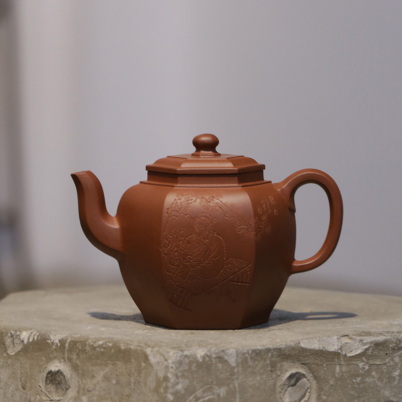 National High Engineering Week Teacher (fully handmade hexagonal palace lamp pot) original mine clear cement Yixing Purple Sand Pot Teapot-Taobao