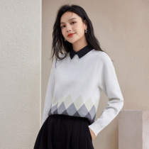 Actual shot of 2023 new autumn Korean style loose womens doll collar white knitted sweater top sweater