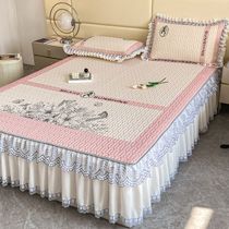 Latex mat three-piece set ice silk mat single and double bed skirt for home use 1 5 1 8 2 0 meters machine washable