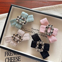 Korean new style small fragrant bow rhinestone hairpin elegant temperament ponytail clip top clip versatile fabric spring clip