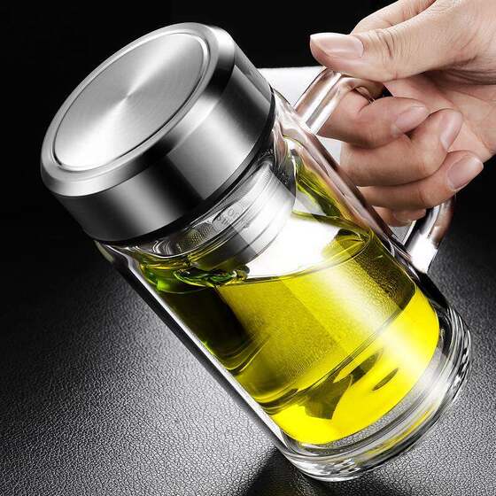 German Double-Layer Insulated High Boron Glass Cup for Men, Large Capacity Office Tea Cup with Handle