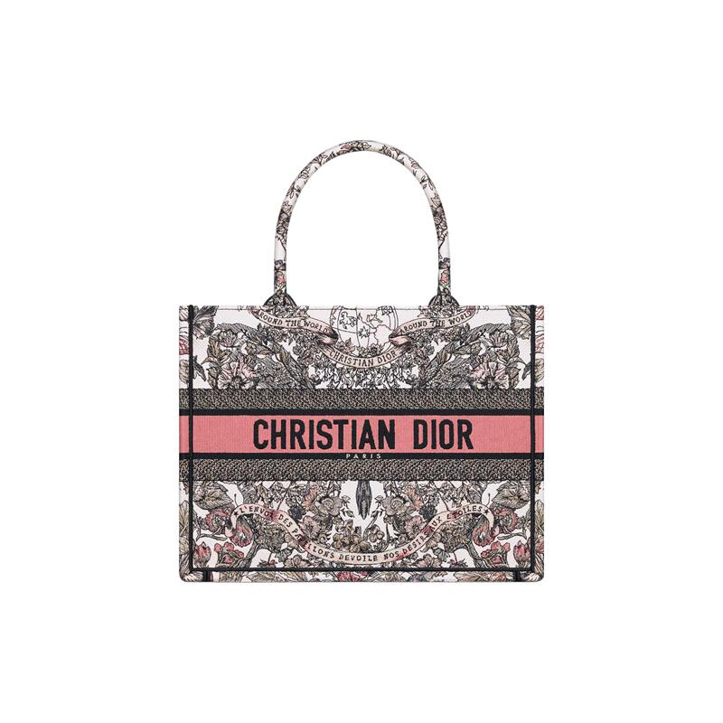 9.9 New Dior/Dior Book Tote Embroidered White and Light Pink Women's Medium-Sized Shopping Bag Handbag
