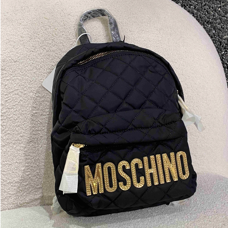 [Brand New] Moschino Letter Color-Block Logo Quilted Backpack Small Black