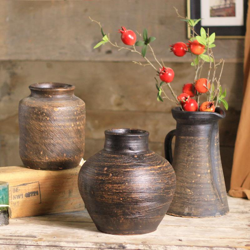 Japanese-Style Retro Coarse Pottery Large Vase, Handmade Antique Ceramic Flower Vessel, Chinese-Style Living Room Flower Arrangement Pottery Jar Decoration Japanese-Style Retro Coarse Pottery Large Vase, Handmade Antique Ceramic Flower Vessel, Chinese-Style Living Room Flower Arrangement Pottery Jar Decoration
