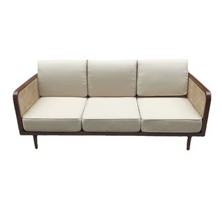 北欧实木真藤沙发休闲咖啡厅藤编卡座公寓酒店客厅三人位沙发厂家