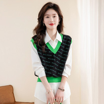 V-neck pullover for women 2023 spring new sleeveless knitted vest sweater bottoming wide shoulder vest for women