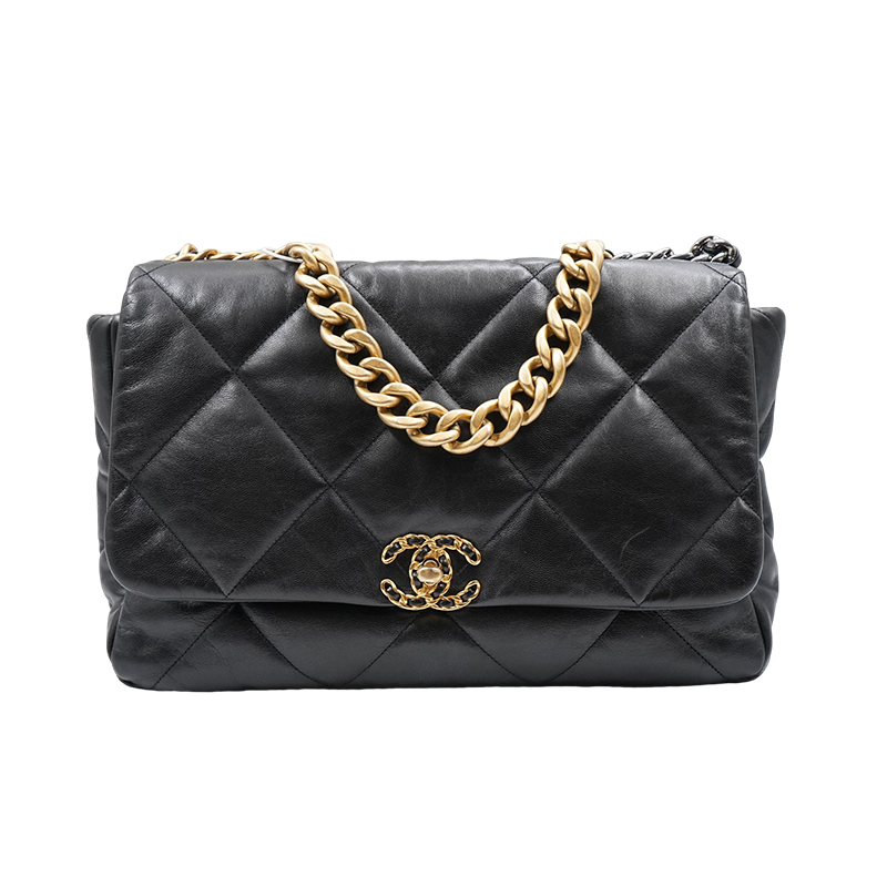 Brand New Chanel 19Bag Black and Gold Large Maxi Sheepskin Shoulder Bag for Women