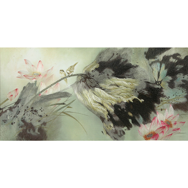 Handmade Embroidery Finished Living Room Decoration Hanging Painting New Chinese Genuine Silk Collection Biking Embroidery Master Writing