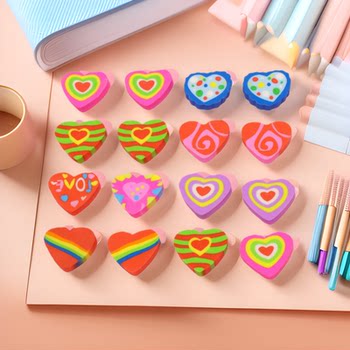 Valentine's Day Gift Heart-Shaped Rubber Stamp Colorful Heart-Shaped Eraser Creative Elementary School Student Prize Cartoon