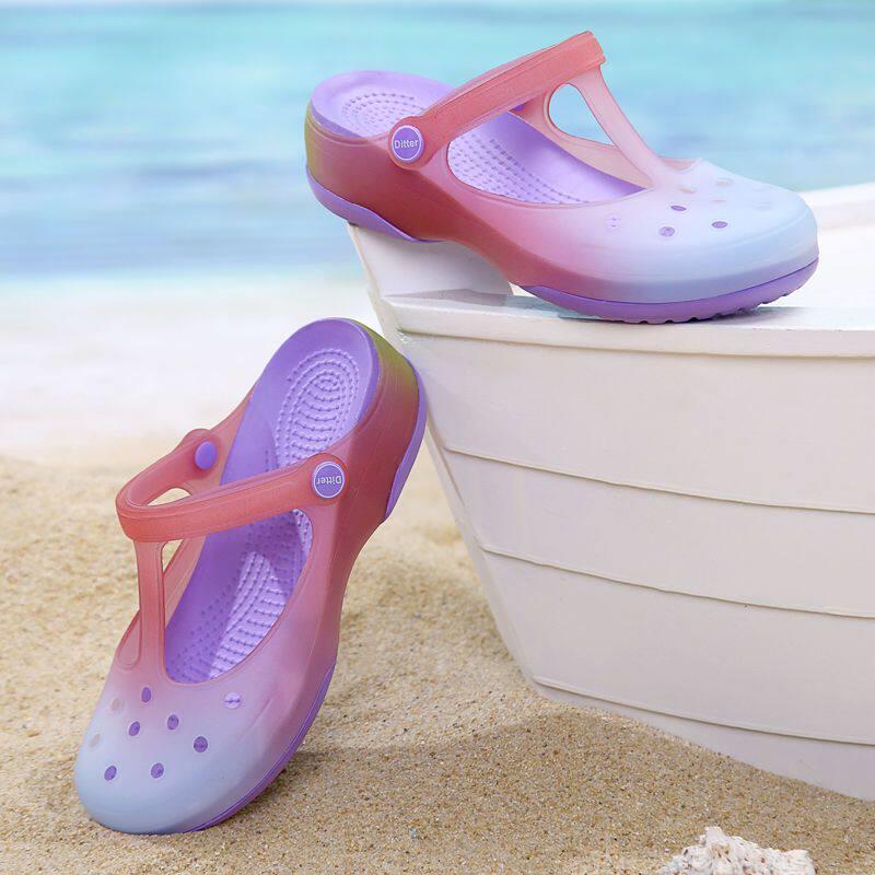 Single-Piece Mary Jane Clogs, Nurse Sandals, Non-Slip Beach Shoes, Thick-Soled Jelly Shoes, Garden Shoes 0424E