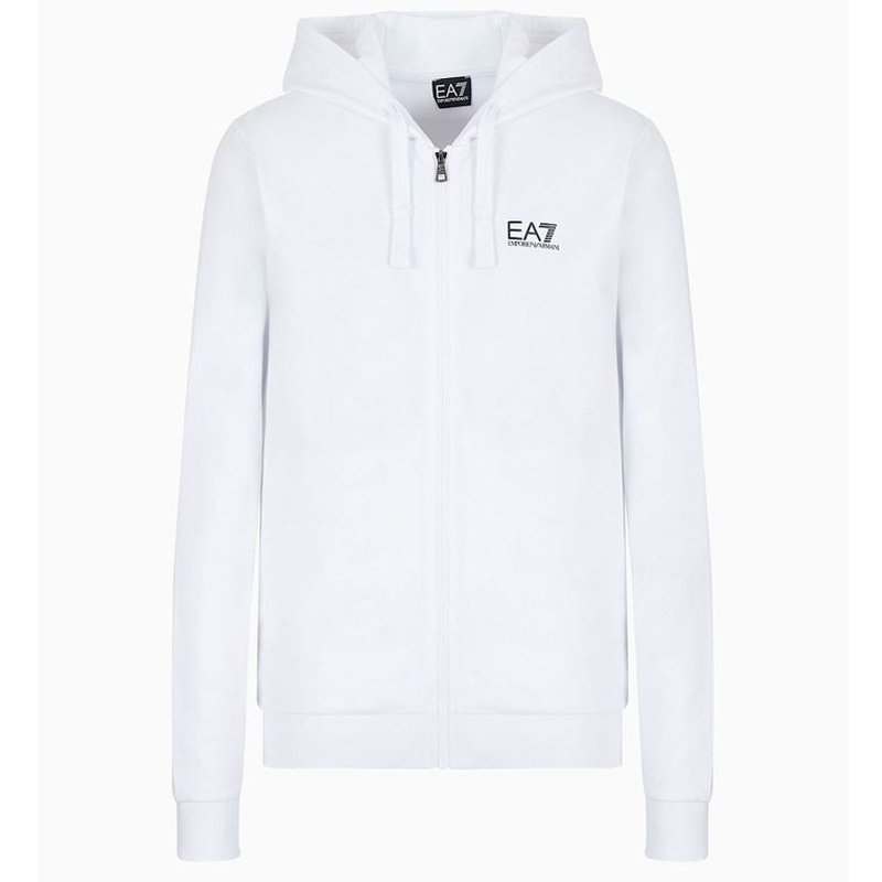 EMPORIO ARMANI阿玛尼 EA7 纯色Logo连帽拉链外套卫衣 男款 白色