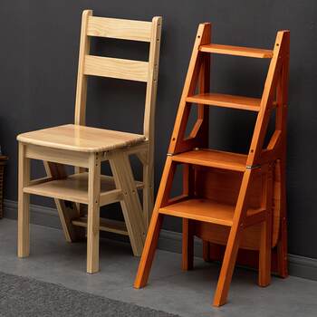 Solid Wood Ladder Chair, Household Ladder Chair, Foldable Dual-Purpose Ladder Stool, Indoor Climbing Step Stool, Multifunctional Bed Frame, Trolley