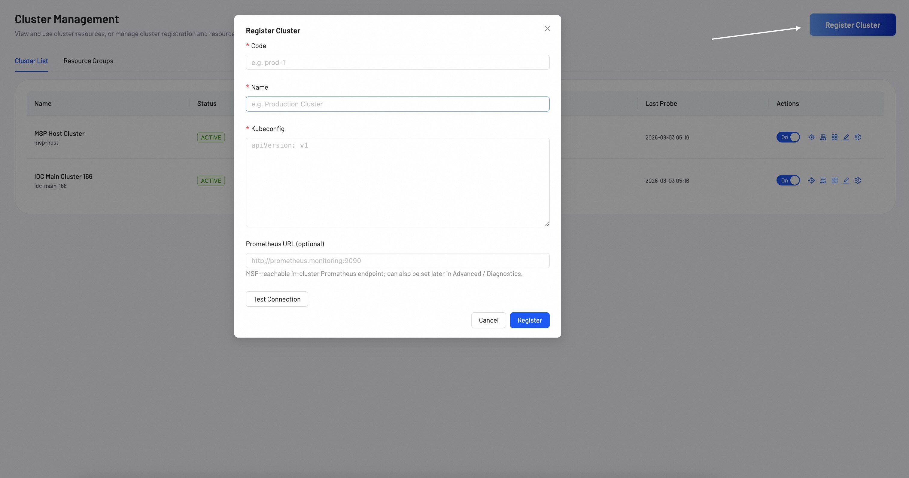 Register Cluster