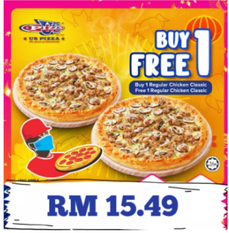 US PIZZA: Buy 1 Regular Free 1