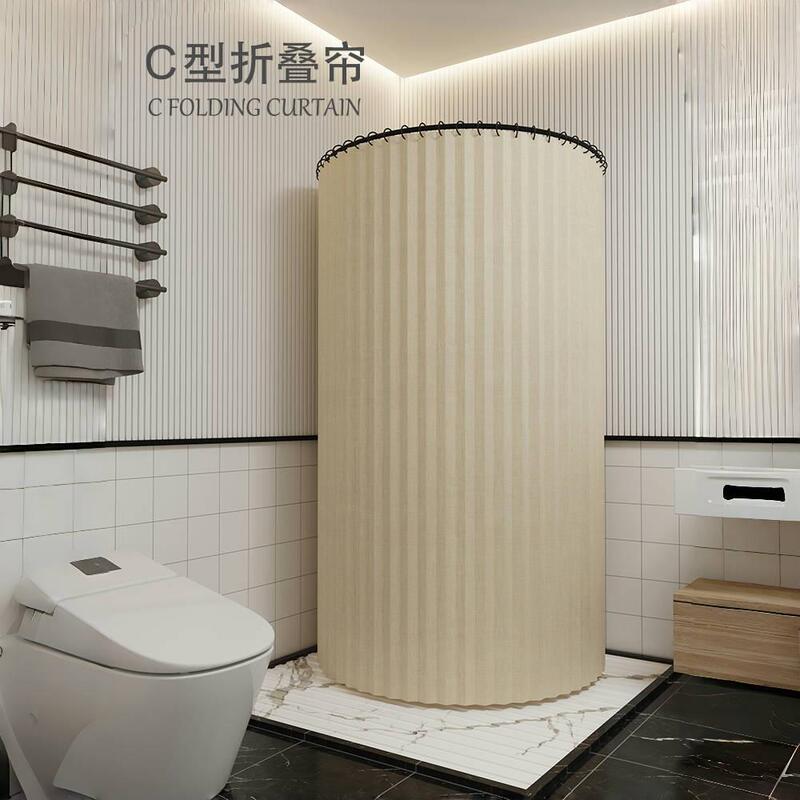 C-Shaped Folding Shower Curtain, Cold-Proof Bath Cover for Winter, Home Use, Curved Partition for Bathroom, No-Drill Installation, Dry and Wet Separation