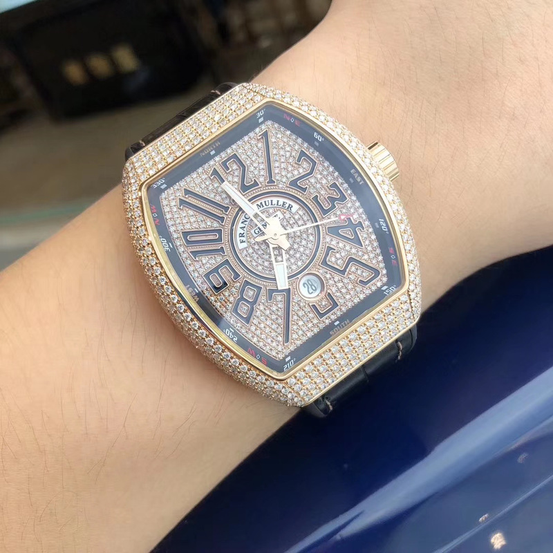 Authenticated before Shipment, 98% New Fm Franck Muller Yacht V45 with Post-Assembly Diamonds, 18K Rose Gold Automatic Mechanical Men's Watch