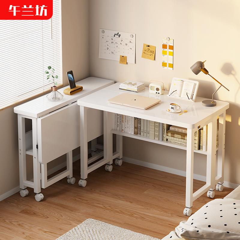 Folding Table with a Cover, Movable Desk, Small Household Computer Desk, Bedroom Bedside Table, Simple Study Table