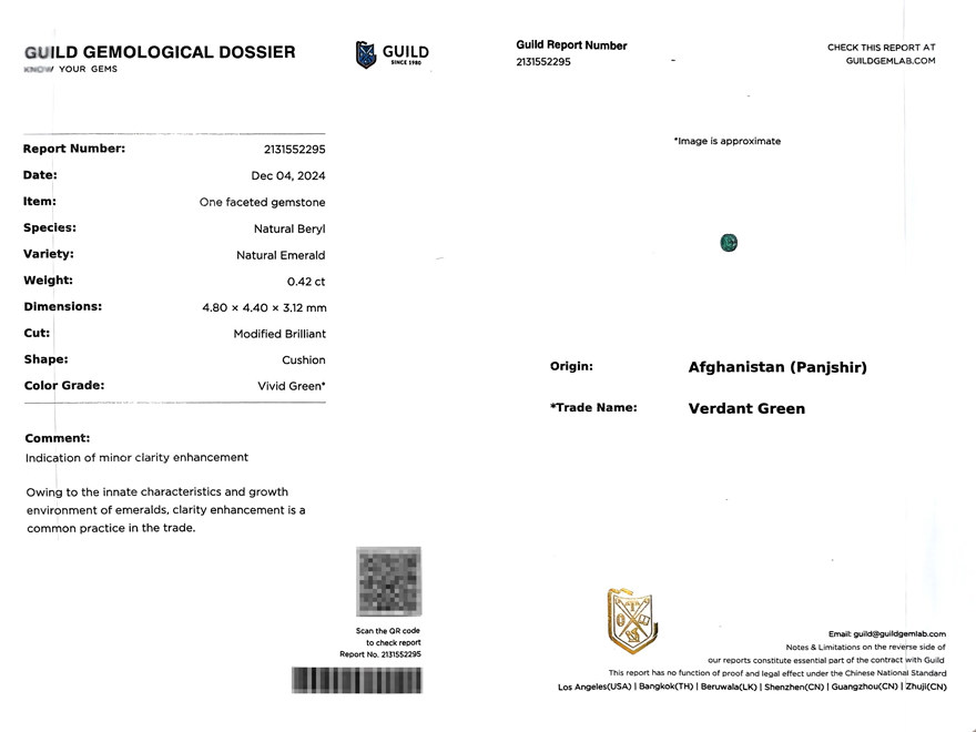 guild证书0.86ct阿富汗祖母绿耳钉18k金镶钻s1251