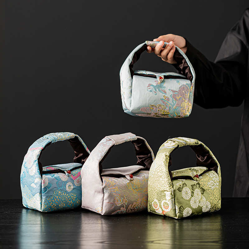 New Chinese-style tea set storage bag thickened outdoor portable tea bag tea cup teapot storage bag one pot two cup cloth bag