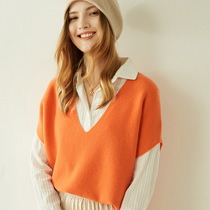New cashmere vest womens V-neck pullover loose vest sleeveless knitted wool vest outer wear