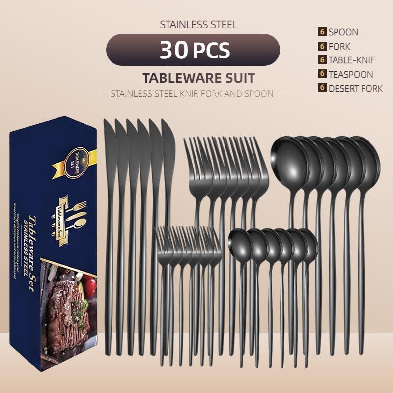 Cross-Border Supply Stainless Steel Cutlery 30-Piece Set Portuguese Tableware Set Gold Creative Western Steak Knife, Fork, and Spoon