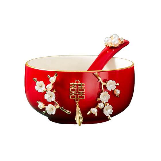 Wedding Bowl and Chopsticks Tea Cup Set Jingdezhen Red Wedding Bowls Pair Wedding Ceremony New Marriage Occasion Dowry Tea Set