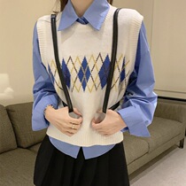 2024 Spring New Knitted Vest Korean College Style Round Neck Stacked Fashion Age-Reducing Sleeveless Sweater Vest Women