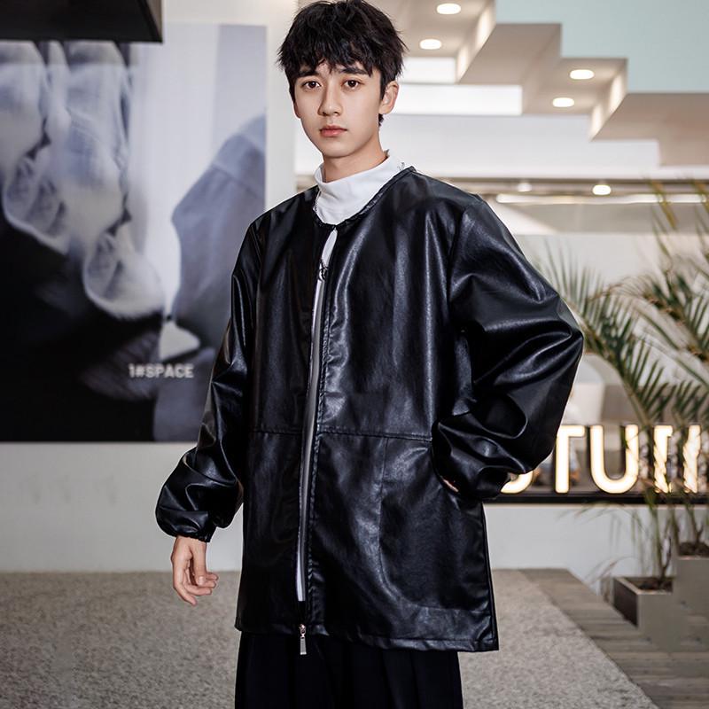 Down Jacket-Style Coverall for Adults, Winter Thickened Pu Leather Waterproof and Oil-Proof, Fleece-Lined Household Apron, Protective Workwear for Men