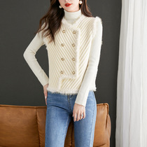 Xiaoxiangfeng double-breasted diagonal striped vest 2023 autumn new slim fashion jacket sleeveless waistcoat for women