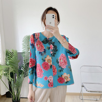 Pleated cardigan 2022 spring new print design Chinese style buttoned large size jacket looks slim and stylish