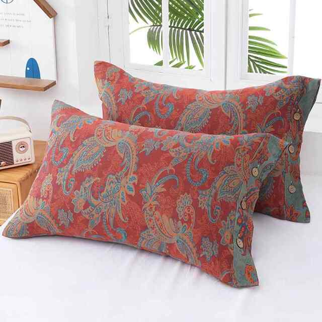 Double-Layer Pure Cotton Pillowcases, a Pair of All-Cotton Pillowcases for Adults, Couple, Coconut Shell Buckle, Class a High-End Retro Trendy Large Size