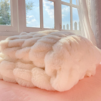 Winter milky white rabbit plush blanket machine washable warm blanket living room sofa leisure blanket bed end cover blanket