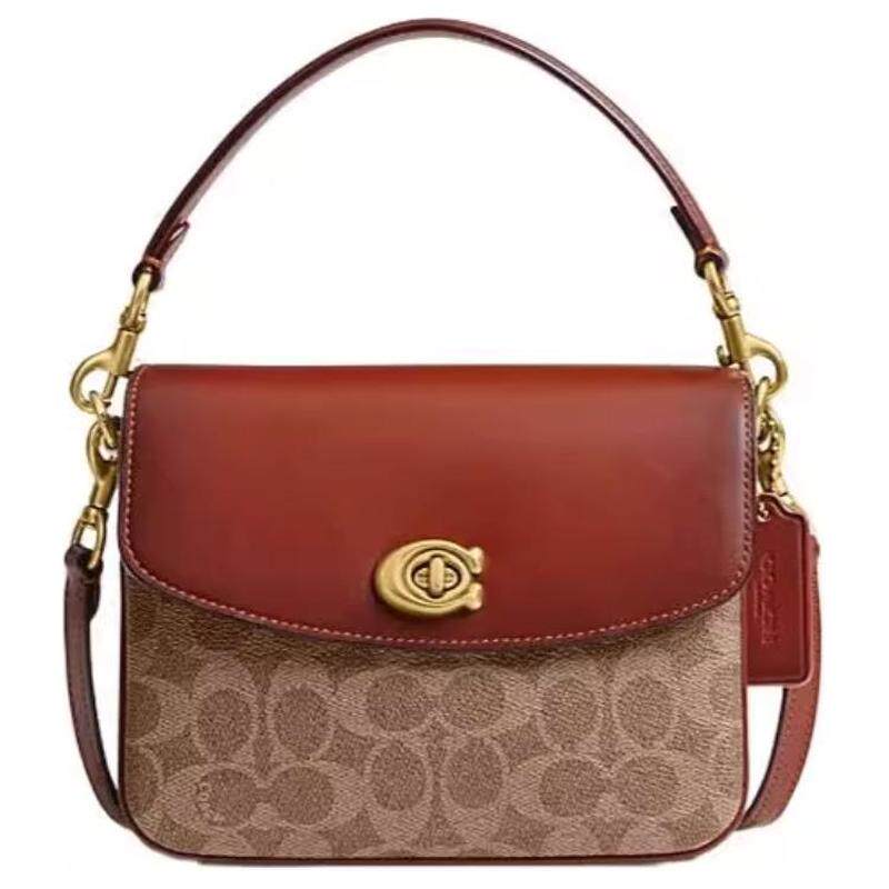 COACH蔻驰 Cassie 20帆布拼小牛皮手提单肩斜挎包 小号 女款 红色