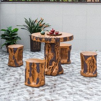 With t2024 new imitation root carving courtyard tables and chairs outdoor open-air balcony small round table outdoor villa park leisure