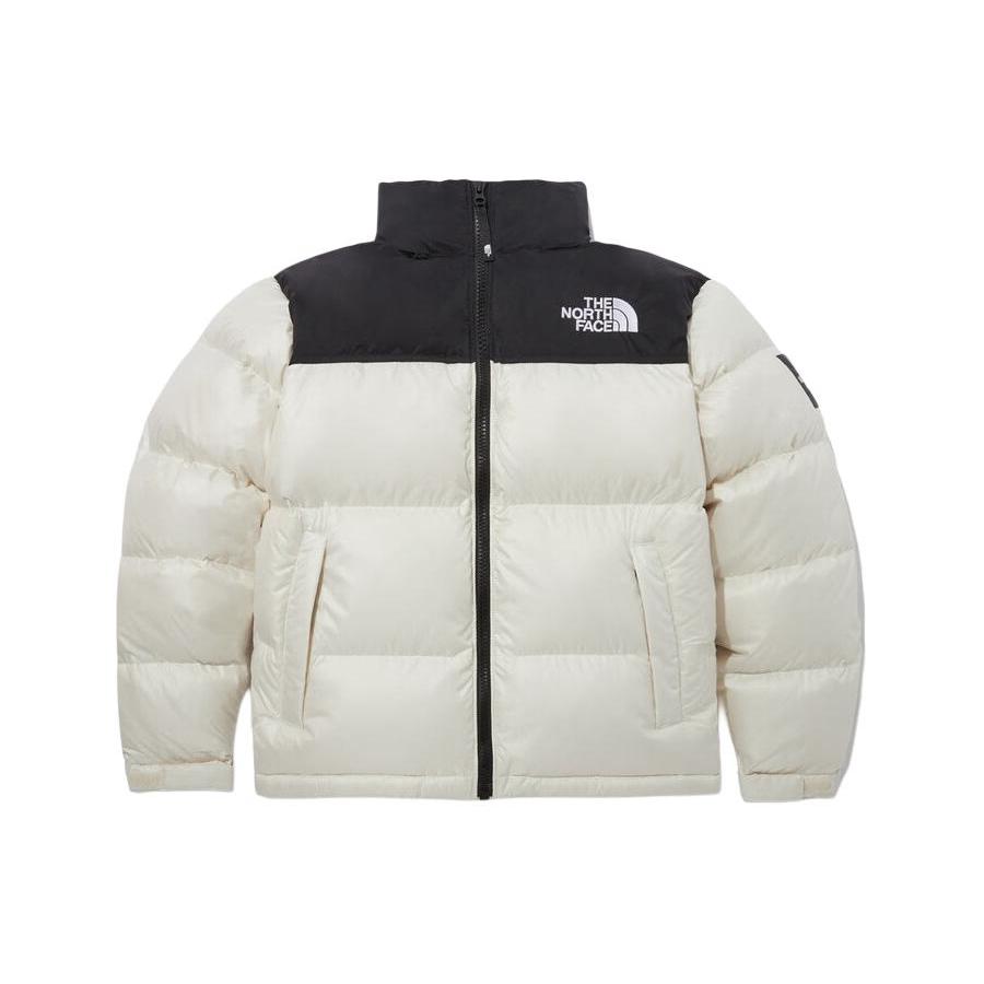 北面THE NORTH FACE 拼色休闲长袖羽绒服 男女同款 奶油白