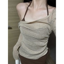 Ready-made quick-release design niche American-style pure-desire hottie style autumn slim-fitting long-sleeved knitted blouse