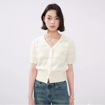 V-neck hollow sweet temperament simple and versatile short-sleeved knitted cardigan for women 2024 spring new top 1F3930451