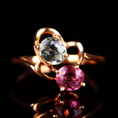 2 17G 18K gold inlaid dreamy red and blue tourmaline ring