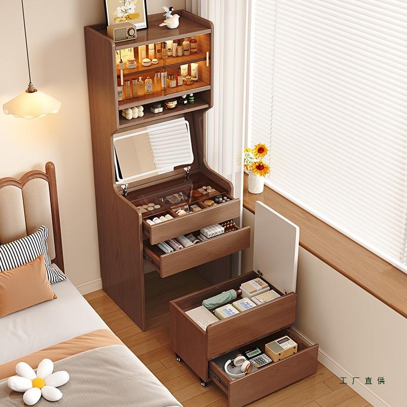 Solid wood 157 dressing table small apartment simple modern bedroom 2025 new cabinet flip-top dressing table bedside storage