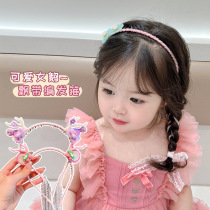 Childrens braided hair streamer headband Hanfu antique flower headdress girls anti-slip headband girl princess hair clip girl