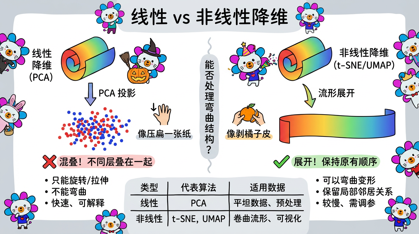 线性 vs 非线性降维